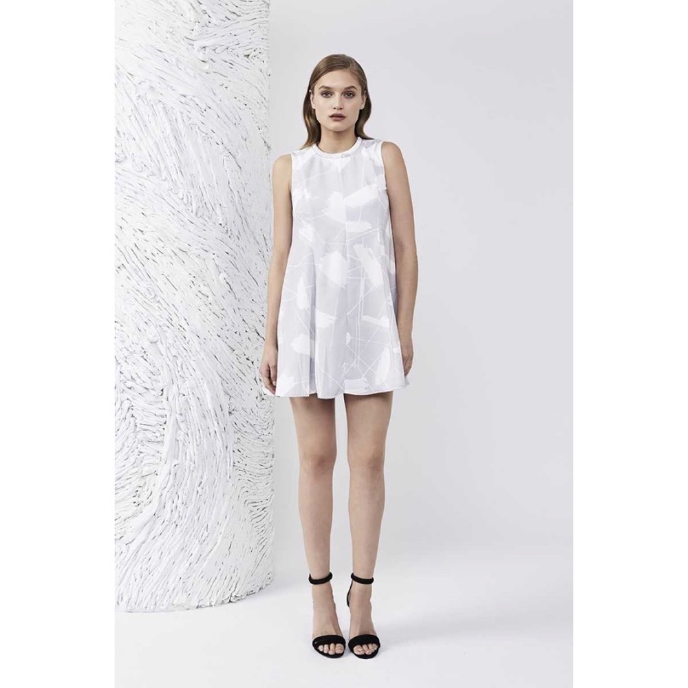 Keepsake The Label Sun Up Pale Gray Brushstroke Print Mini Dress Size Small (S)